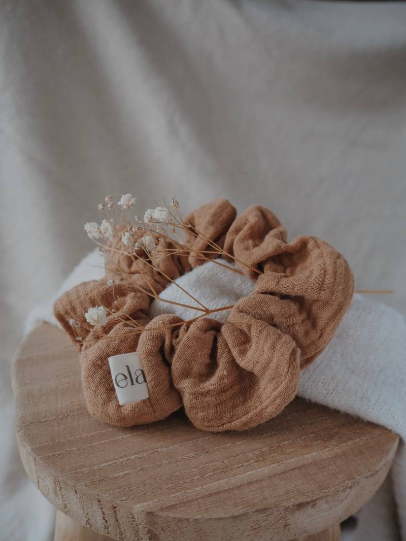 Bio Scrunchie Musselin | Herbst Nachhaltig Handmade Karamell Boho von lenelaShop