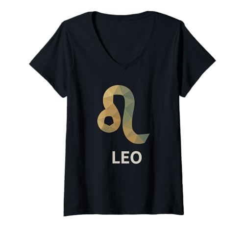 Damen Löwe, geometrische Sternzeichenkunst T-Shirt mit V-Ausschnitt Damen Löwe, geometrische Sternzeichenkunst T-Shirt mit V-Ausschnitt von leo zodiac geometric lion fire sign Astrology