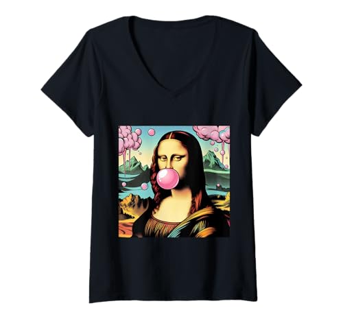 Damen mona lisa bubblegum lustig T-Shirt mit V-Ausschnitt Damen mona lisa bubblegum lustig T-Shirt mit V-Ausschnitt von leonardo da vinci