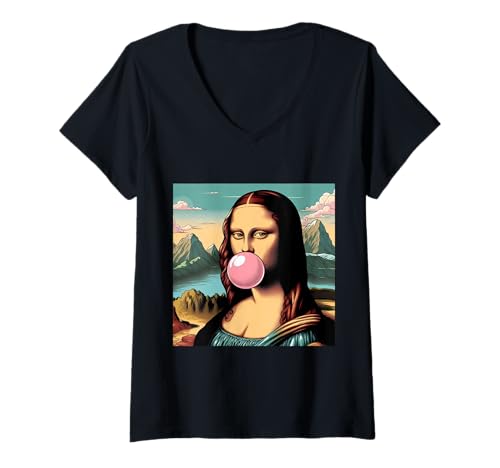 Damen mona lisa bubblegum lustig T-Shirt mit V-Ausschnitt Damen mona lisa bubblegum lustig T-Shirt mit V-Ausschnitt von leonardo da vinci