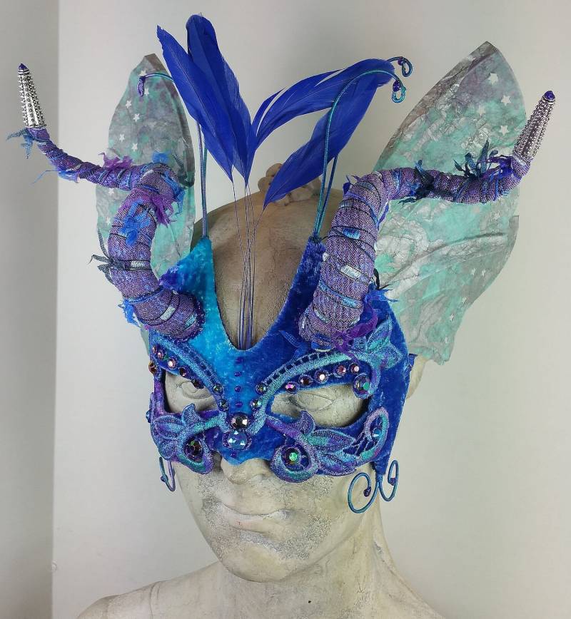 Gehörnte Maskerade Maske Blau Lila Samt, Labyrinth Kostüm von leopardsleap