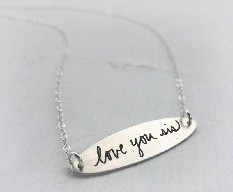 Tatsächliche Handschrift Auf Ovalen Anhänger - Handwritting Schmuck Handschriftliche Silber Halskette Mütter von leosmark