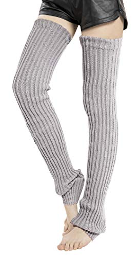 Leotruny Damen Winter Dicker Strick Extra Lang Oberschenkelhoch Stulpen - Grau - Medium von leotruny