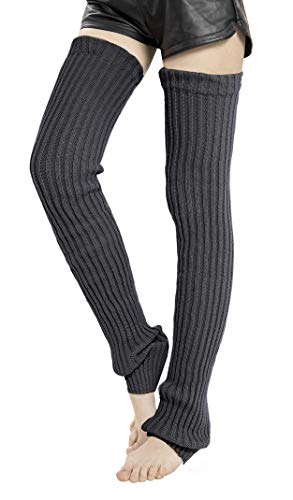 Leotruny Damen Winter Dicker Strick Extra Lang Oberschenkelhoch Stulpen - Grau - Medium von leotruny