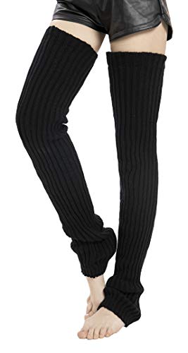 Leotruny Damen Winter Dicker Strick Extra Lang Oberschenkelhoch Stulpen - Schwarz - Medium von leotruny