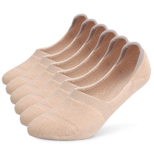 Leotruny 6 Paar Unisex dicke Kissen Athletic Baumwolle rutschfest Low Cut Flat Liner No Show Socken, C05-beige, Medium von Leotruny