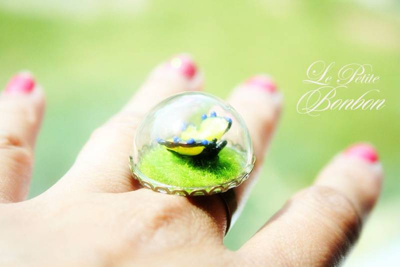 Monarchfalter Unter Der Kuppel Auf Dem Gras Glas Globus Ring Spielen von lepetitebonbon