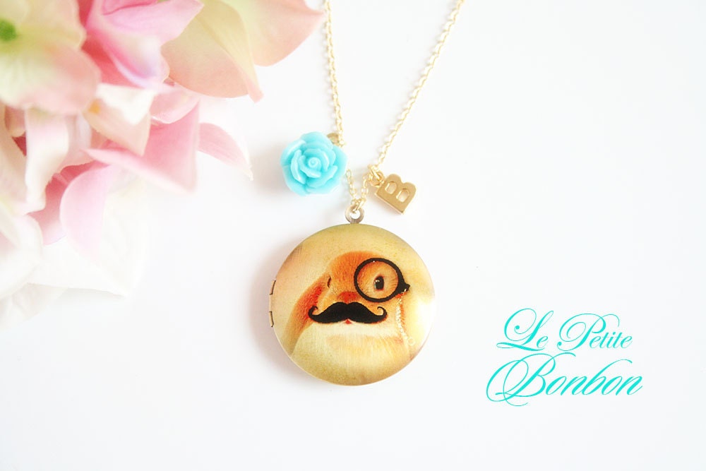 Schnurrbart Hase Mit Ersten Bildern Medaillon Halskette von lepetitebonbon