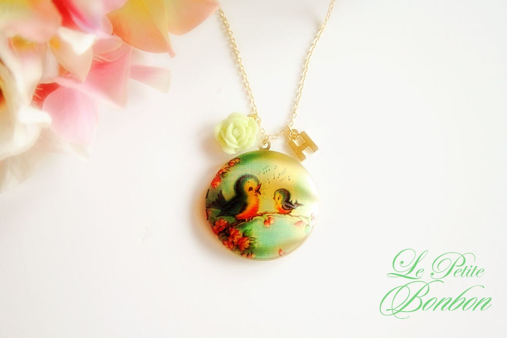 Singende Vögel Mutter Und Tochter Mit Ersten Bildern Medaillon Halskette von lepetitebonbon
