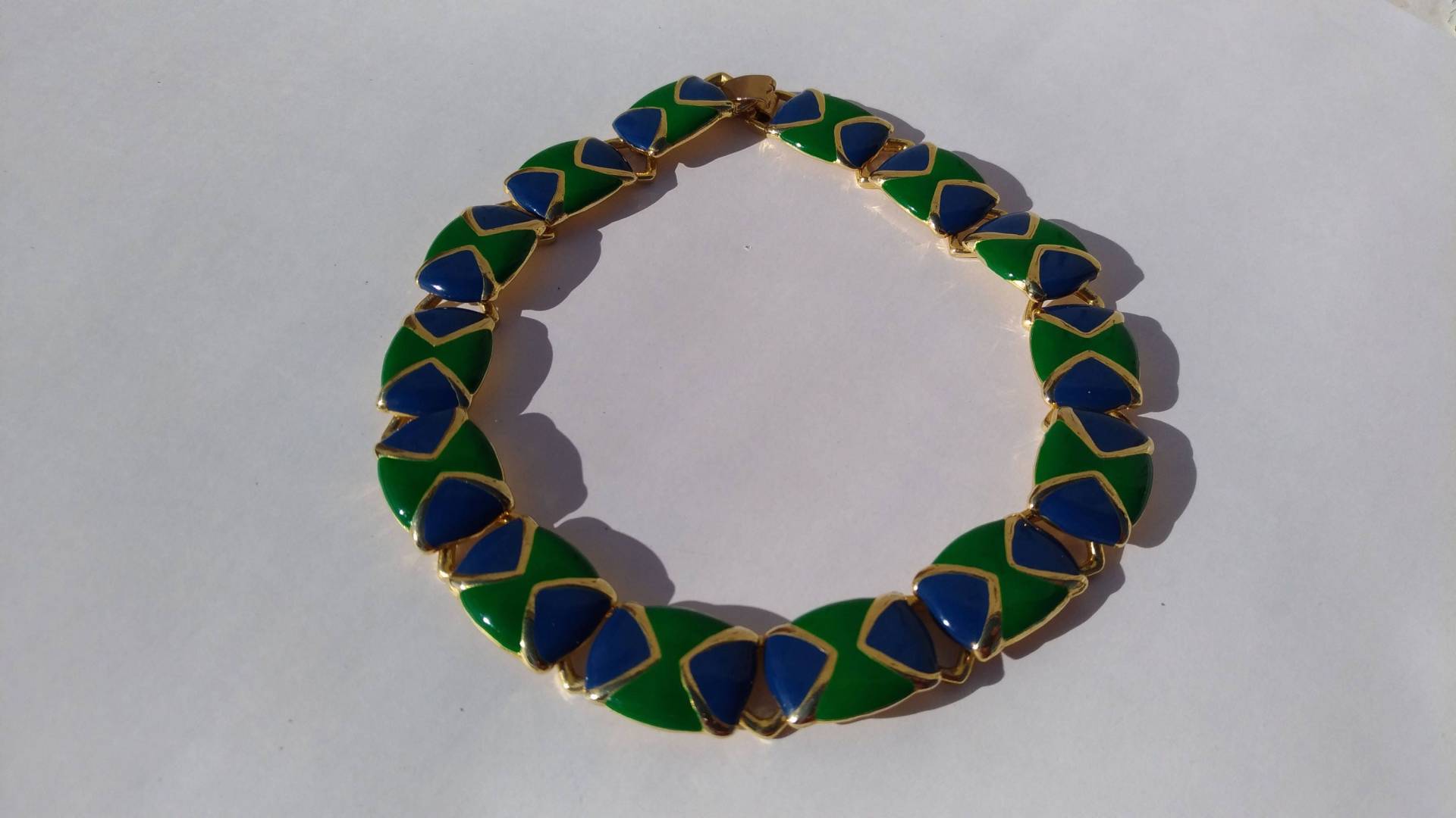 Blau Grün Emailliert Goldene Kette Halskette Blau Grün Emailliert Goldene Kette Halskette von lepiracante
