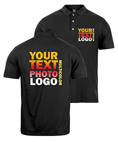 lepni.me Premium Benutzerdefinierte Polo Shirts mit Ihrem Firmenlogo Personalisierte Vorder-und Rückseite Druck für Unternehmen Berufskleidung Uniform Golfliebhaber (L Schwarz Mehrfarben) von lepni.me