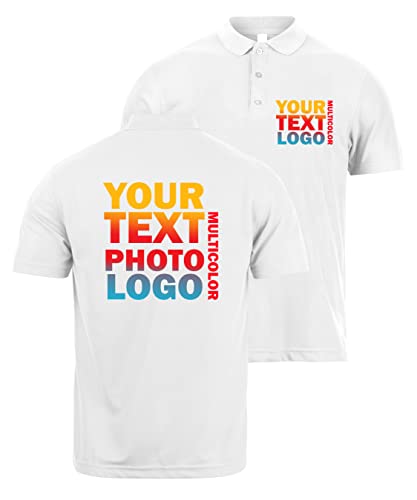 lepni.me Premium Benutzerdefinierte Polo Shirts mit Ihrem Firmenlogo Personalisierte Vorder-und Rückseite Druck für Unternehmen Berufskleidung Uniform Golfliebhaber (XL Weiß Mehrfarben) von lepni.me