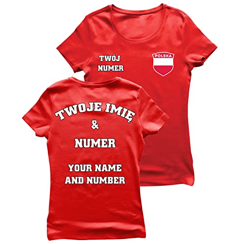 lepni.me Damen T-Shirt Polen Fußball Trikot Ihrem Namen und Nummer Polnische Flagge Abzeichen Personalisierte Custom Top WM 2022 Fans (XL Rot Mehrfarben) von lepni.me
