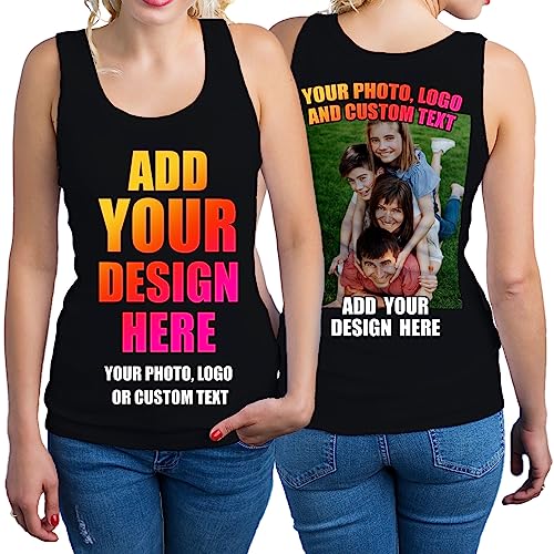 lepni.me Damen Tank-Top Benutzerdefinierter 2-seitiger Vorder- und Rückseitendruck Personalisierter Text oder Entwerfen Sie Ihr Eigenes Bild (M Schwarz Mehrfarben) von lepni.me