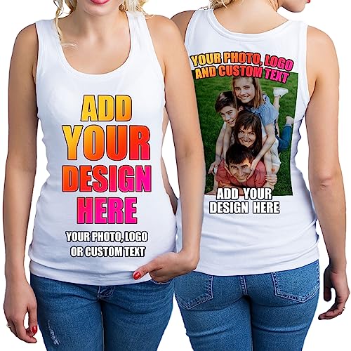lepni.me Damen Tank-Top Benutzerdefinierter 2-seitiger Vorder- und Rückseitendruck Personalisierter Text oder Entwerfen Sie Ihr Eigenes Bild (M Weiß Mehrfarben) von lepni.me