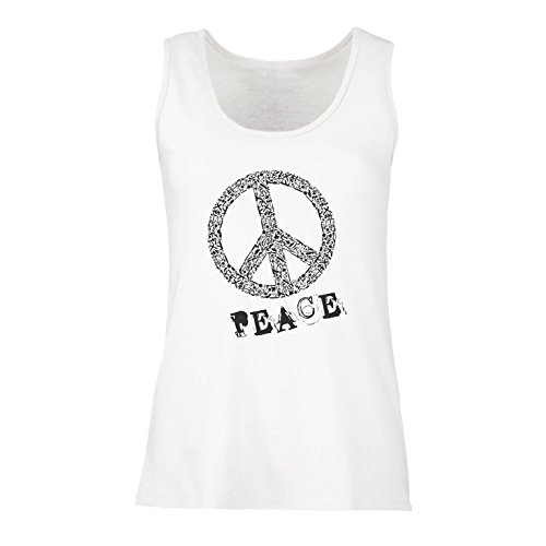 lepni.me Damen Tank-Top Peace Symbol 60er Jahre 70er Jahre Hippie-Festival, Zeichen der Freiheit (M Weiß Mehrfarben) von lepni.me