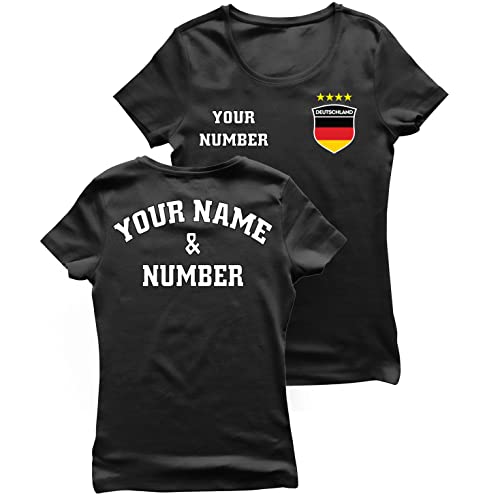 lepni.me Frauen Deutschland Fußball Trikot - Ihr Name und Ihre Nummer T-Shirts Geschenke zur Fußball-Europameisterschaft oder Weltmeisterschaft 2022 (S Schwarz Mehrfarben) von lepni.me