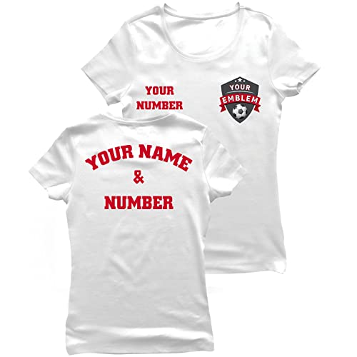 lepni.me Frauen Fußball Trikot mit Dem Emblem Ihres Lieblingsvereins Personalisierter Name und Nummer Individuelles T-Shirt Fahnenabzeichen (M Weiß Mehrfarben) von lepni.me