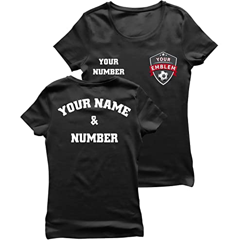 lepni.me Frauen Fußball Trikot mit Dem Emblem Ihres Lieblingsvereins Personalisierter Name und Nummer Individuelles T-Shirt Fahnenabzeichen (S Schwarz Mehrfarben) von lepni.me