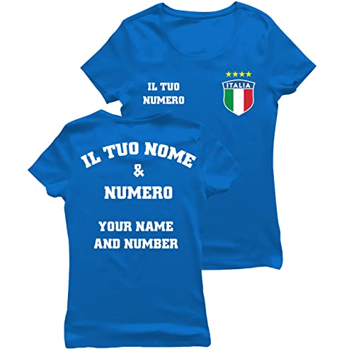 lepni.me Frauen Italien Fußball T-Shirts | Ihr Name und Ihre Nummer | Geschenke zur Fußball-Europameisterschaft oder Weltmeisterschaft 2022 (L Royal-Blue Mehrfarben) von lepni.me