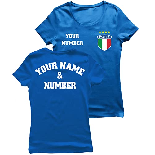 lepni.me Frauen Italien Fußball T-Shirts | Ihr Name und Ihre Nummer | Geschenke zur Fußball-Europameisterschaft oder Weltmeisterschaft 2022 (L Royal-Blue Mehrfarben) von lepni.me