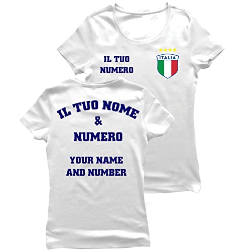 lepni.me Frauen Italien Fußball T-Shirts | Ihr Name und Ihre Nummer | Geschenke zur Fußball-Europameisterschaft oder Weltmeisterschaft 2022 (L Weiß Mehrfarben) von lepni.me