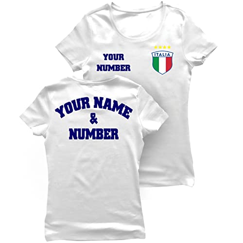 lepni.me Frauen Italien Fußball T-Shirts | Ihr Name und Ihre Nummer | Geschenke zur Fußball-Europameisterschaft oder Weltmeisterschaft 2022 (L Weiß Mehrfarben) von lepni.me