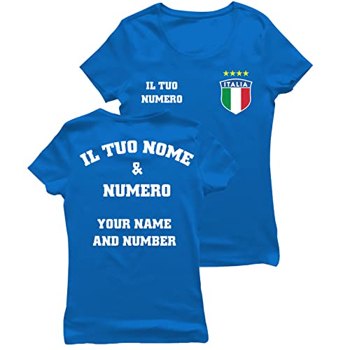 lepni.me Frauen Italien Fußball T-Shirts | Ihr Name und Ihre Nummer | Geschenke zur Fußball-Europameisterschaft oder Weltmeisterschaft 2022 (M Royal-Blue Mehrfarben) von lepni.me