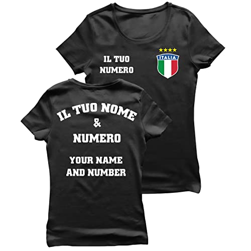 lepni.me Frauen Italien Fußball T-Shirts | Ihr Name und Ihre Nummer | Geschenke zur Fußball-Europameisterschaft oder Weltmeisterschaft 2022 (S Schwarz Mehrfarben) von lepni.me