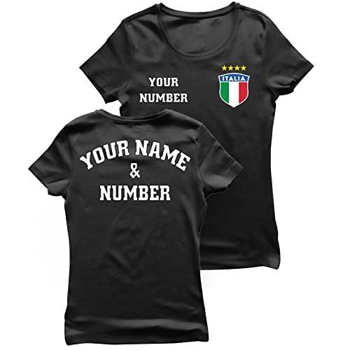 lepni.me Frauen Italien Fußball T-Shirts | Ihr Name und Ihre Nummer | Geschenke zur Fußball-Europameisterschaft oder Weltmeisterschaft 2022 (S Schwarz Mehrfarben) von lepni.me