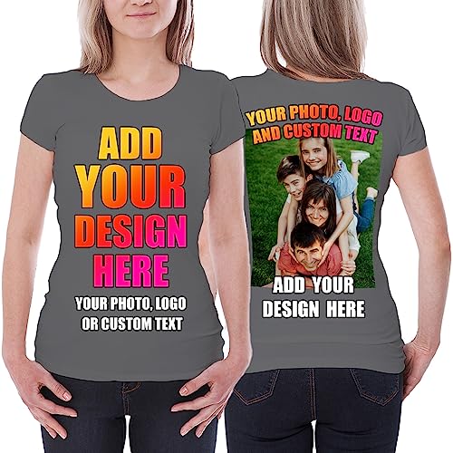 lepni.me Frauen T-Shirt Benutzerdefinierter 2-seitiger Vorder- und Rückseitendruck Personalisierter Text oder Entwerfen Sie Ihr Eigenes Bild (L Graphit Mehrfarben) von lepni.me