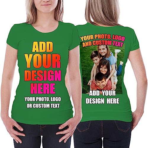 lepni.me Frauen T-Shirt Benutzerdefinierter 2-seitiger Vorder- und Rückseitendruck Personalisierter Text oder Entwerfen Sie Ihr Eigenes Bild (M Grün Mehrfarben) von lepni.me