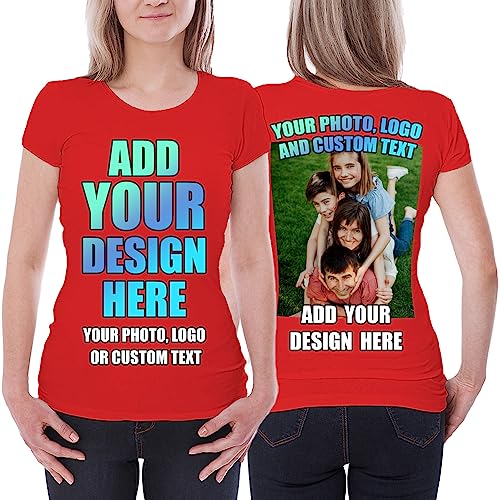 lepni.me Frauen T-Shirt Benutzerdefinierter 2-seitiger Vorder- und Rückseitendruck Personalisierter Text oder Entwerfen Sie Ihr Eigenes Bild (M Rot Mehrfarben) von lepni.me