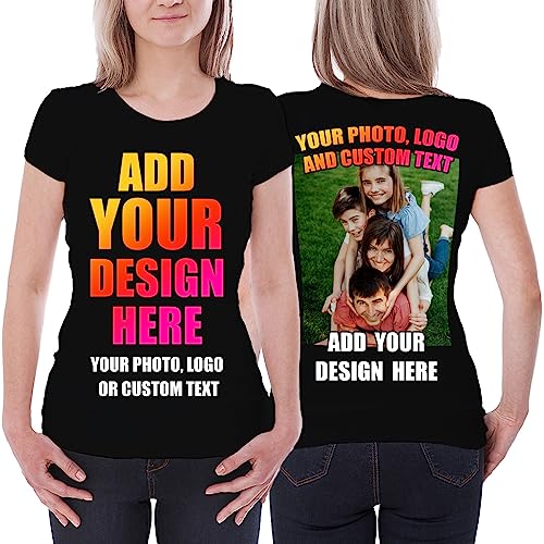 lepni.me Frauen T-Shirt Benutzerdefinierter 2-seitiger Vorder- und Rückseitendruck Personalisierter Text oder Entwerfen Sie Ihr Eigenes Bild (M Schwarz Mehrfarben) von lepni.me