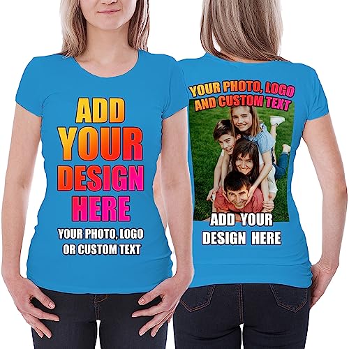 lepni.me Frauen T-Shirt Benutzerdefinierter 2-seitiger Vorder- und Rückseitendruck Personalisierter Text oder Entwerfen Sie Ihr Eigenes Bild (S Blau Mehrfarben) von lepni.me