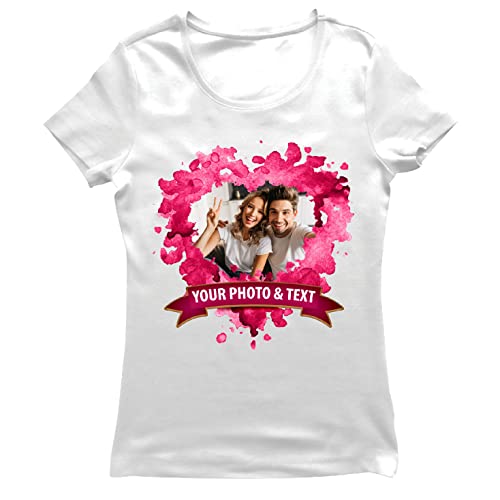 lepni.me Frauen T-Shirt Personalisierte St. Valentinstag Shirt für Sie oder Ihn | Custom Geschenk mit Romantischen Foto | Geburtstag Hochzeitstag Geschenke für Paare (M Weiß Mehrfarben) von lepni.me