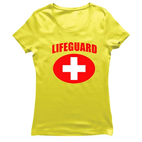 lepni.me Frauen T-Shirt Rettungsschwimmer Weißes oder Rotes Kreuz Rettungsschwimmer-Uniform-Kostüm (L Gelb Mehrfarben) von lepni.me