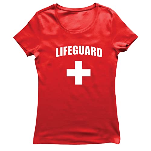 lepni.me Frauen T-Shirt Rettungsschwimmer Weißes oder Rotes Kreuz Rettungsschwimmer-Uniform-Kostüm (L Rot Mehrfarben) von lepni.me