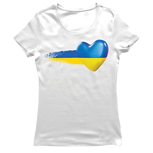 lepni.me Frauen T-Shirt Ukrainische Flagge T-Shirt Ukrainisches Herz-Symbol Ukrainische Kleidung (XL Weiß Mehrfarben) von lepni.me