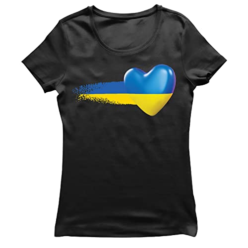 lepni.me Frauen T-Shirt Ukrainische Flagge T-Shirt Ukrainisches Herz-Symbol Ukrainische Kleidung (L Schwarz Mehrfarben) von lepni.me
