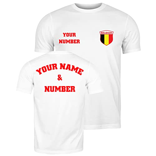 lepni.me Herren Belgien Fußball Shirt mit Ihrem Namen und Nummer | Belgier Flagge Abzeichen Personalisiertes Trikot Weltmeisterschaft 2022 (L Weiß Mehrfarben) von lepni.me