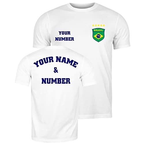 lepni.me Herren Brasilien Fußball Shirt mit Ihrem Namen und Nummer | Brasilianische Flagge Abzeichen Personalisiertes Trikot Weltmeisterschaft 2022 (3XL Weiß Mehrfarben) von lepni.me