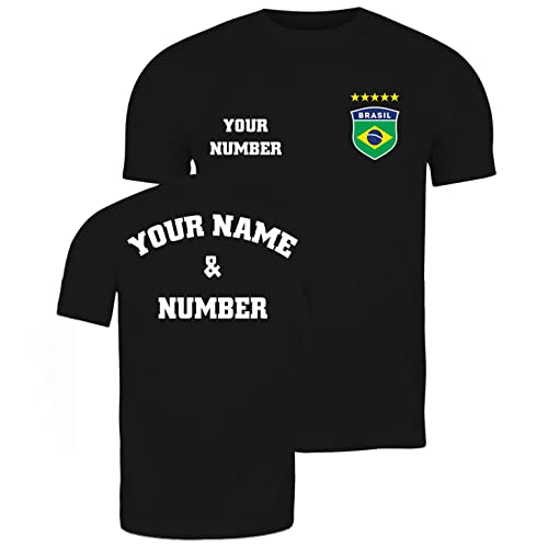 lepni.me Herren Brasilien Fußball Shirt mit Ihrem Namen und Nummer | Brasilianische Flagge Abzeichen Personalisiertes Trikot Weltmeisterschaft 2022 (M Schwarz Mehrfarben) von lepni.me