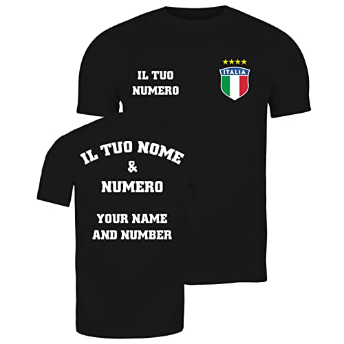 lepni.me Herren Italien Fußball T-Shirts | Dein Name und Deine Nummer | Geschenke zur Fußball-Europameisterschaft oder Weltmeisterschaft 2022 (4XL Schwarz Mehrfarben) von lepni.me