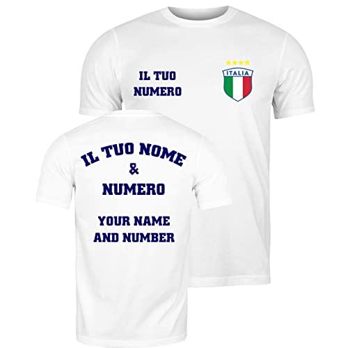 lepni.me Herren Italien Fußball T-Shirts | Dein Name und Deine Nummer | Geschenke zur Fußball-Europameisterschaft oder Weltmeisterschaft 2022 (L Weiß Mehrfarben) von lepni.me