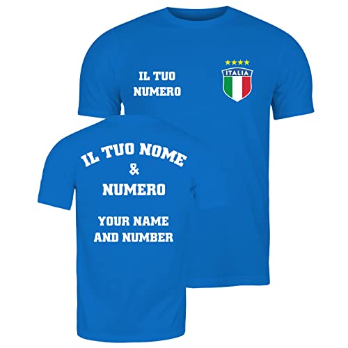 lepni.me Herren Italien Fußball T-Shirts | Dein Name und Deine Nummer | Geschenke zur Fußball-Europameisterschaft oder Weltmeisterschaft 2022 (S Royal-Blue Mehrfarben) von lepni.me