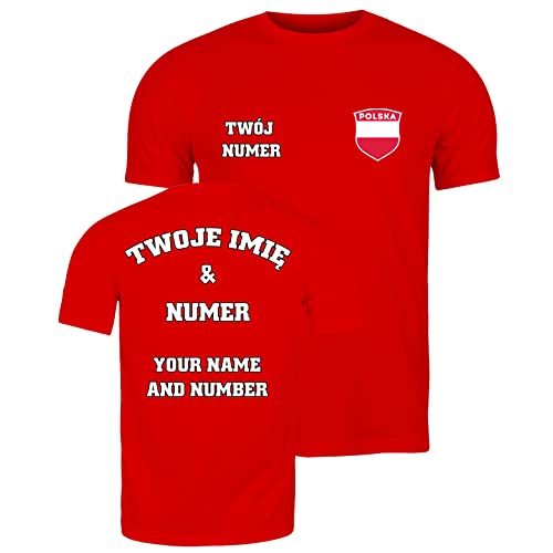 lepni.me Herren T-Shirt Polen Fußball Trikot Ihrem Namen und Nummer Polnische Flagge Abzeichen Personalisierte Custom Top WM 2022 Fans (M Rot Mehrfarben) von lepni.me