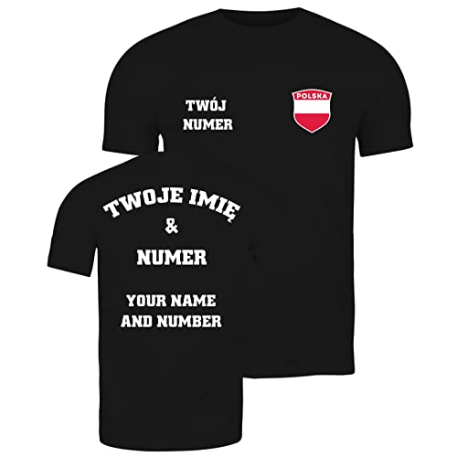 lepni.me Herren T-Shirt Polen Fußball Trikot Ihrem Namen und Nummer Polnische Flagge Abzeichen Personalisierte Custom Top WM 2022 Fans (XL Schwarz Mehrfarben) von lepni.me