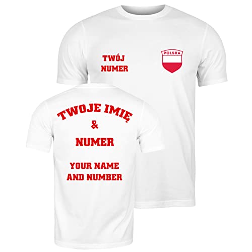 lepni.me Herren T-Shirt Polen Fußball Trikot Ihrem Namen und Nummer Polnische Flagge Abzeichen Personalisierte Custom Top WM 2022 Fans (XXL Weiß Mehrfarben) von lepni.me