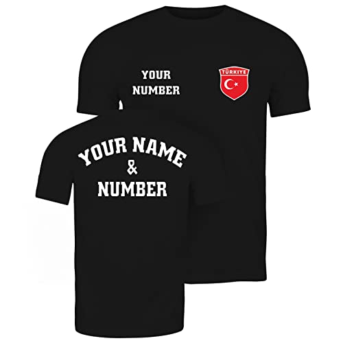 lepni.me Herren Türkei Fußball T-Shirt Ihrem Namen und Nummer | Türkische Flagge Abzeichen Personalisierte Trikot Individuelles Oberteil | WM 2022 (3XL Schwarz Mehrfarben) von lepni.me